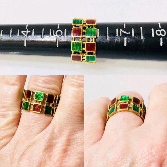 Gucci 18k Gold Two Row Enamel Ring - Picture 5 of 6